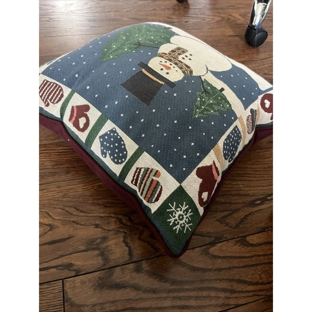 Snowman Mittens Winter Tapestry Throw Pillow 16x16 Christmas Holiday Decor